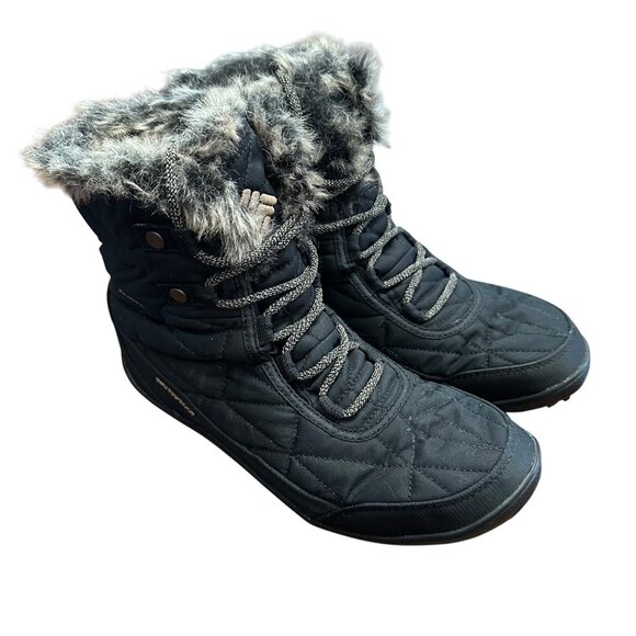 Columbia Black Lace Up Boots with Fur Trim - Picture 2 of 12